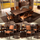 Modern Rectangular Table in Walnut Six Leather Chairs Modigliani Piombini
